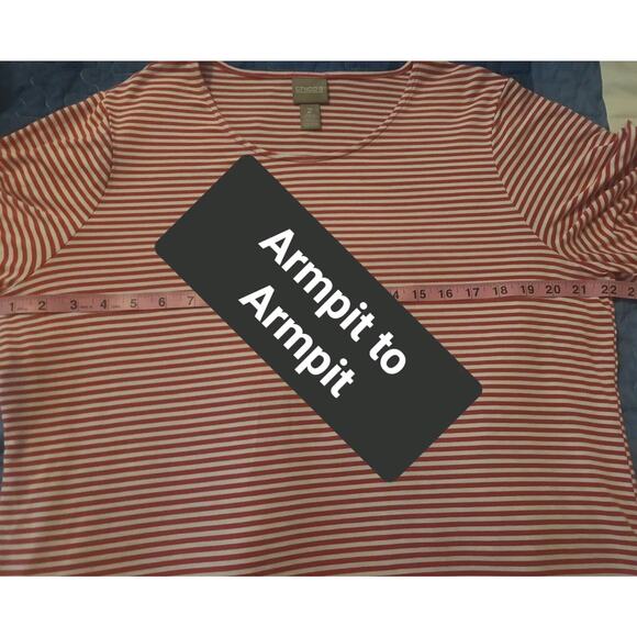 Chico’s Tee Top Shirt 2 Large Short Sleeve Scoop Neck white Red Stripe - Picture 6 of 7